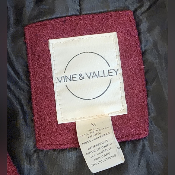 Vine & Valley Wine Button Up Pea Coat Size Medium - Picture 3 of 6